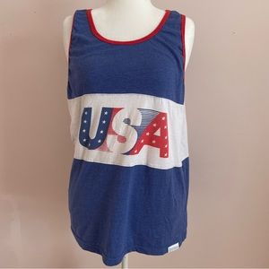 Tipsy Elves USA Vintage Style Tank Top Men’s XL Red White and Blue Stars Stripes